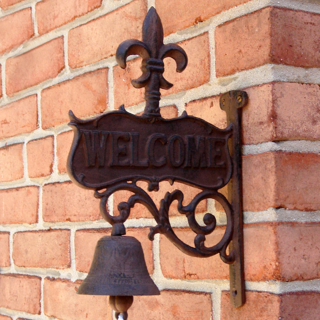 Rustic Cast Iron Art Fleur De Lis Welcome / Dinner Bell
