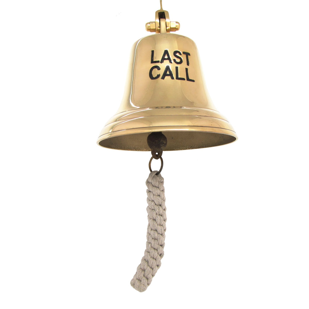 Large Solid Brass Wall Mount Bartenders Tip Last Call Bell