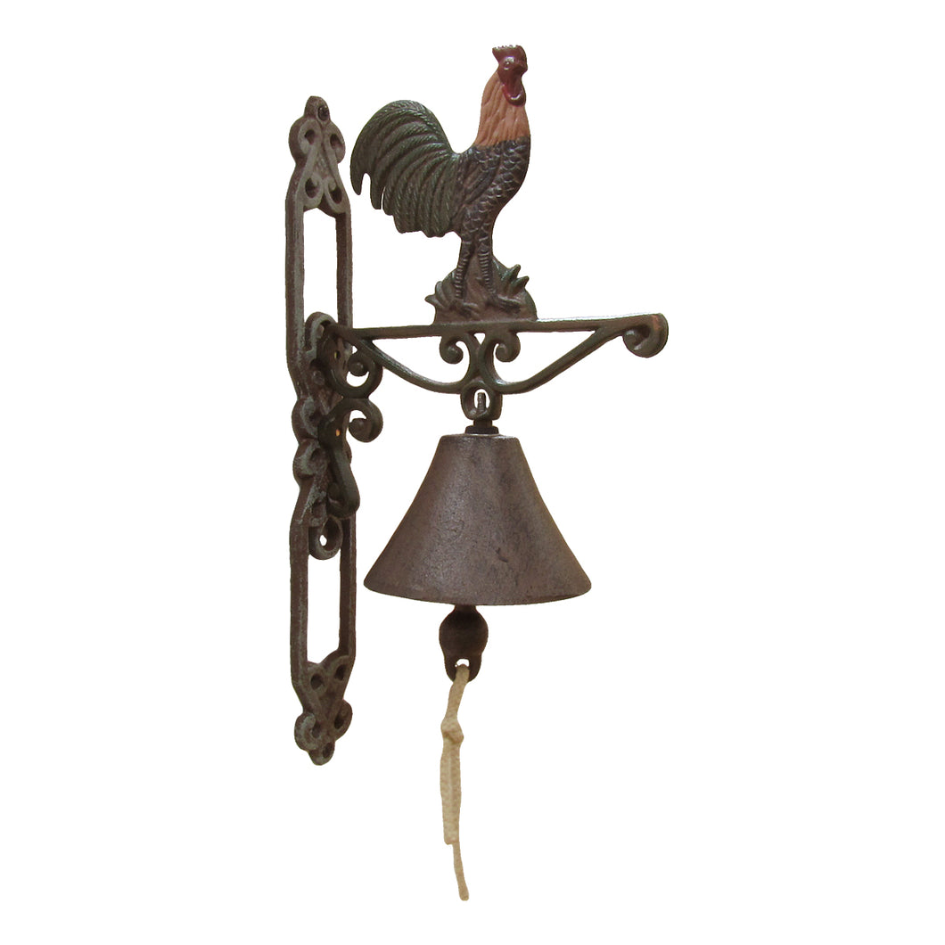 Metal Wall Mount Painted Rustic Rooster Welcome Bell