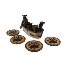 3 Black Bears in Canoe Set of 4 Coasters