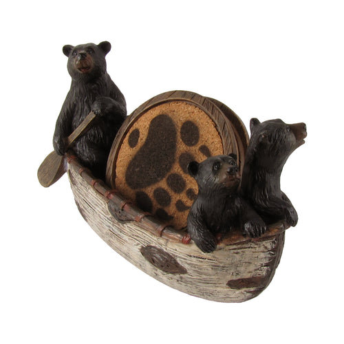 3 Black Bears in Canoe Set of 4 Coasters