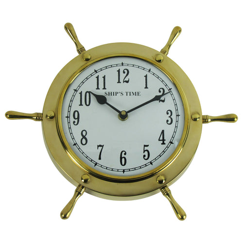Solid Brass Shipwheel Helm Wall Clock