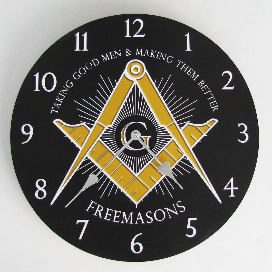 Freemason Brothers Masonic Square G & Compasses Wall Clock