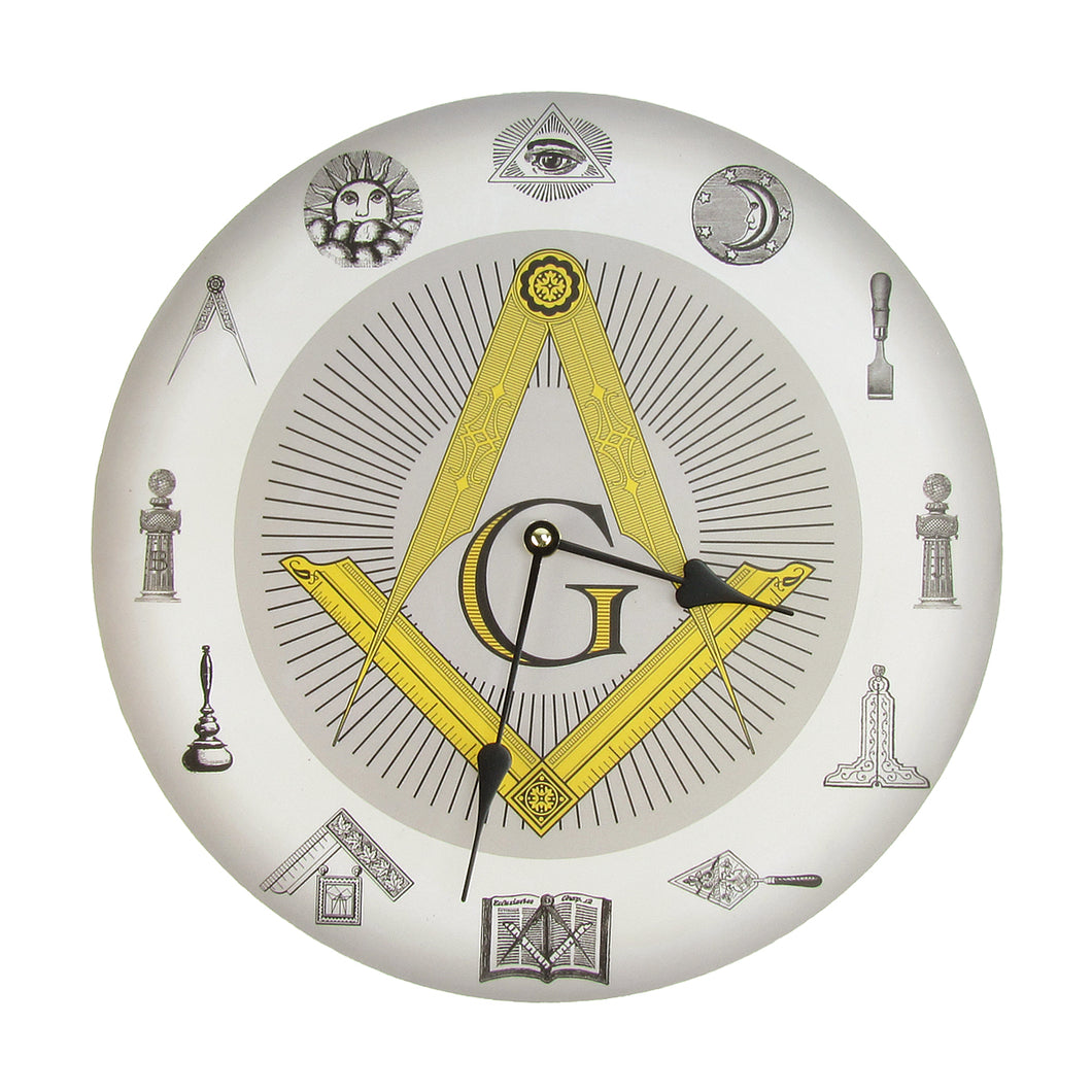 Masonic Symbols Square and Compass Freemason Wall Clock