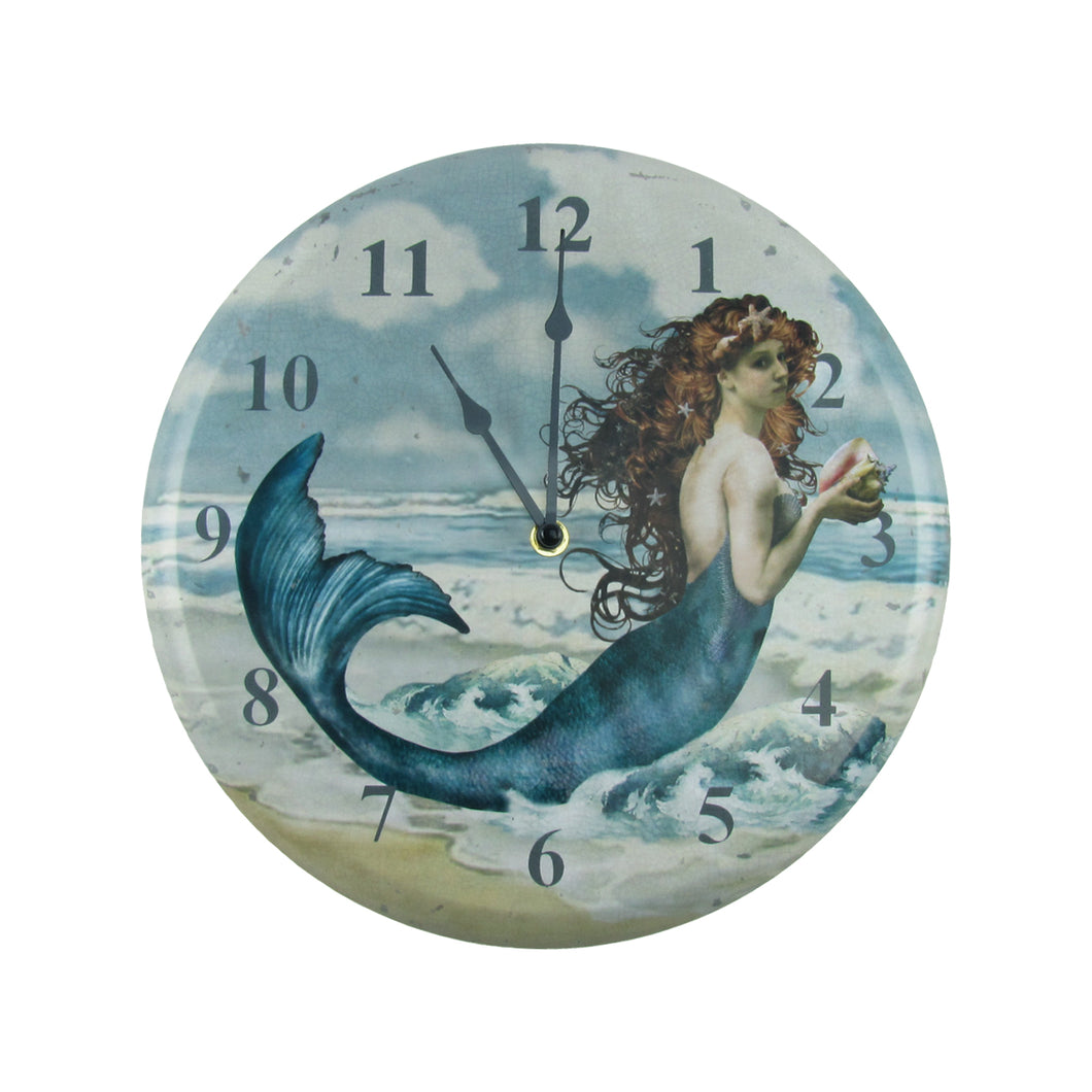 Distressed Look Mermaid Wall Clock Beach House Decor