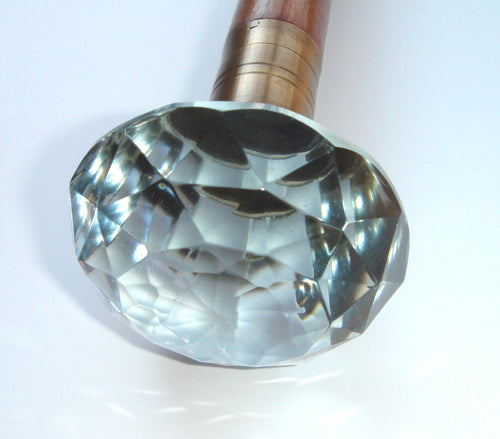 Victorian Era Antique Reproduction Cut Glass Handle Walking Stick