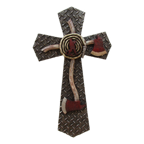 Diamond Plate Firefighter Cross