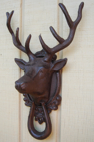 Metal Deer Head and Antlers Door Knocker