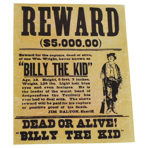 Billy The Kid Wanted Dead or Alive Old West Poster