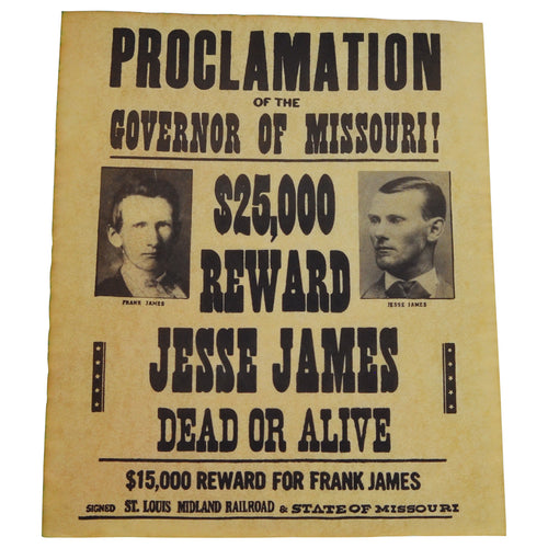 Jesse James Gang Wanted Dead or Alive Outlaw Poster