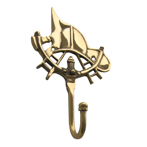 Solid Brass Fire Helmet Wall Mount Fireman Hook
