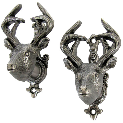 2 Wall Mount Deer Pewter Head Weapon Hooks