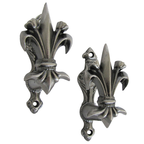 2 Fleur De Lis Pewter Wall Mount Gun, Rifle, Weapon Hooks