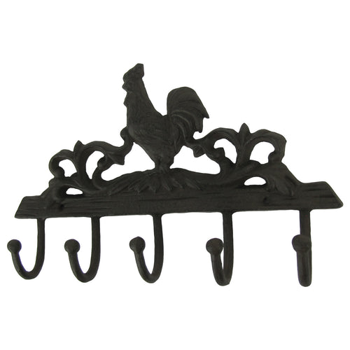 5 Hooks Metal Wall Mount Rooster Hat and Key Ring Holder