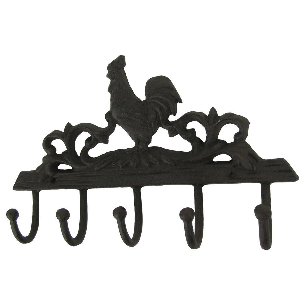 5 Hooks Metal Wall Mount Rooster Hat and Key Ring Holder