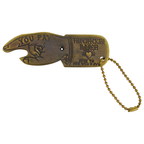 Brass Finger Spinner Chicken Ranch Cat House Key Chain Bottle Opener