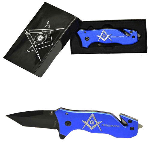 Freemason Blue Folding Pocket Knife

Featuring Masonic Square & Compasses