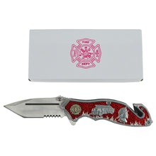 Red Folding FD Firefighter Rescue Pocket Knife