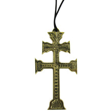 Large Bronze Embossed Gothic Double Cross of Lorraine Necklace