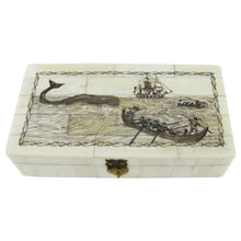 Etched Scrimshaw Art Whaling Ship Jewelry Box Chest