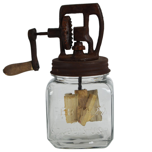 Rustic Antique Style Hand Crank Glass Butter Churn