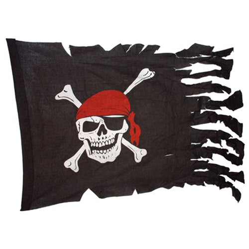 Skull and Crossbones Tattered Pirate Ship Battle Flag