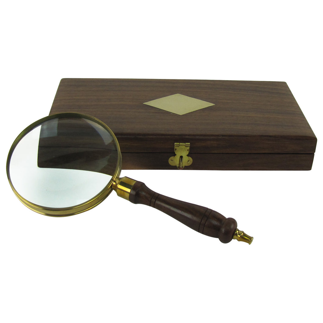 Antique Brass and Wood Turned Hand Lens Magnifying Glass