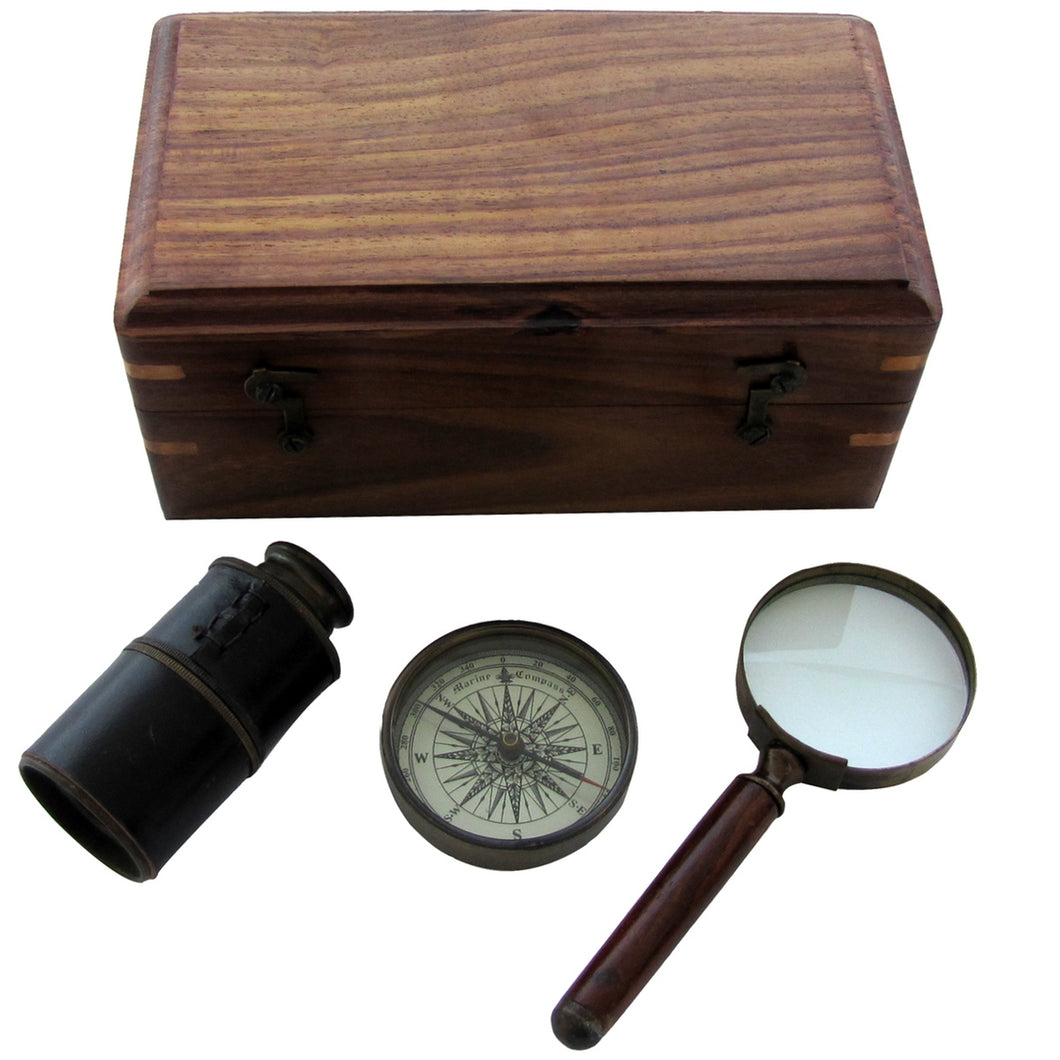 Antique Reproduction Travel Telescope, Nautical Marine Compass