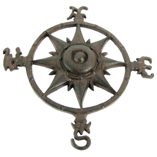 Rustic Cast Iron Rose Compass Nautical Wall Decor