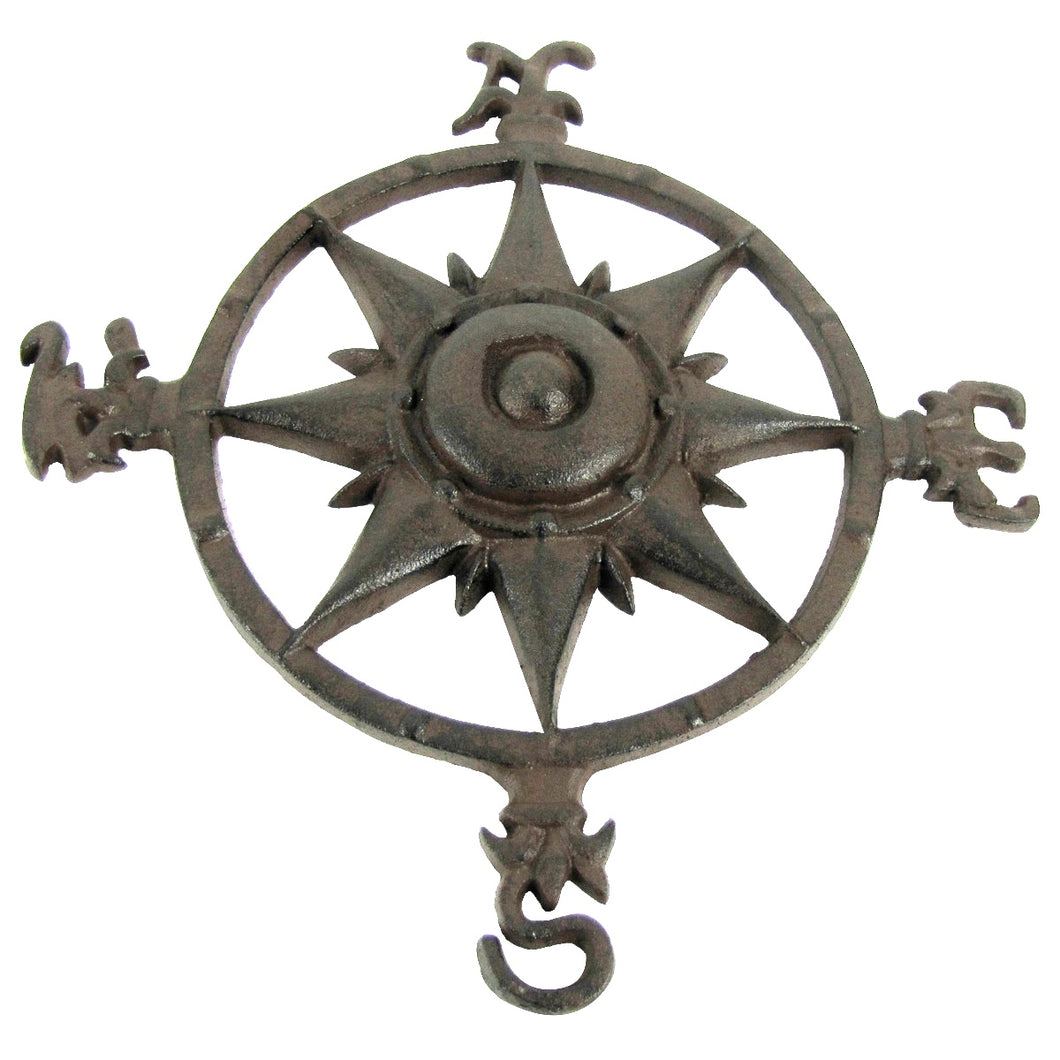 Rustic Cast Iron Rose Compass Nautical Wall Decor