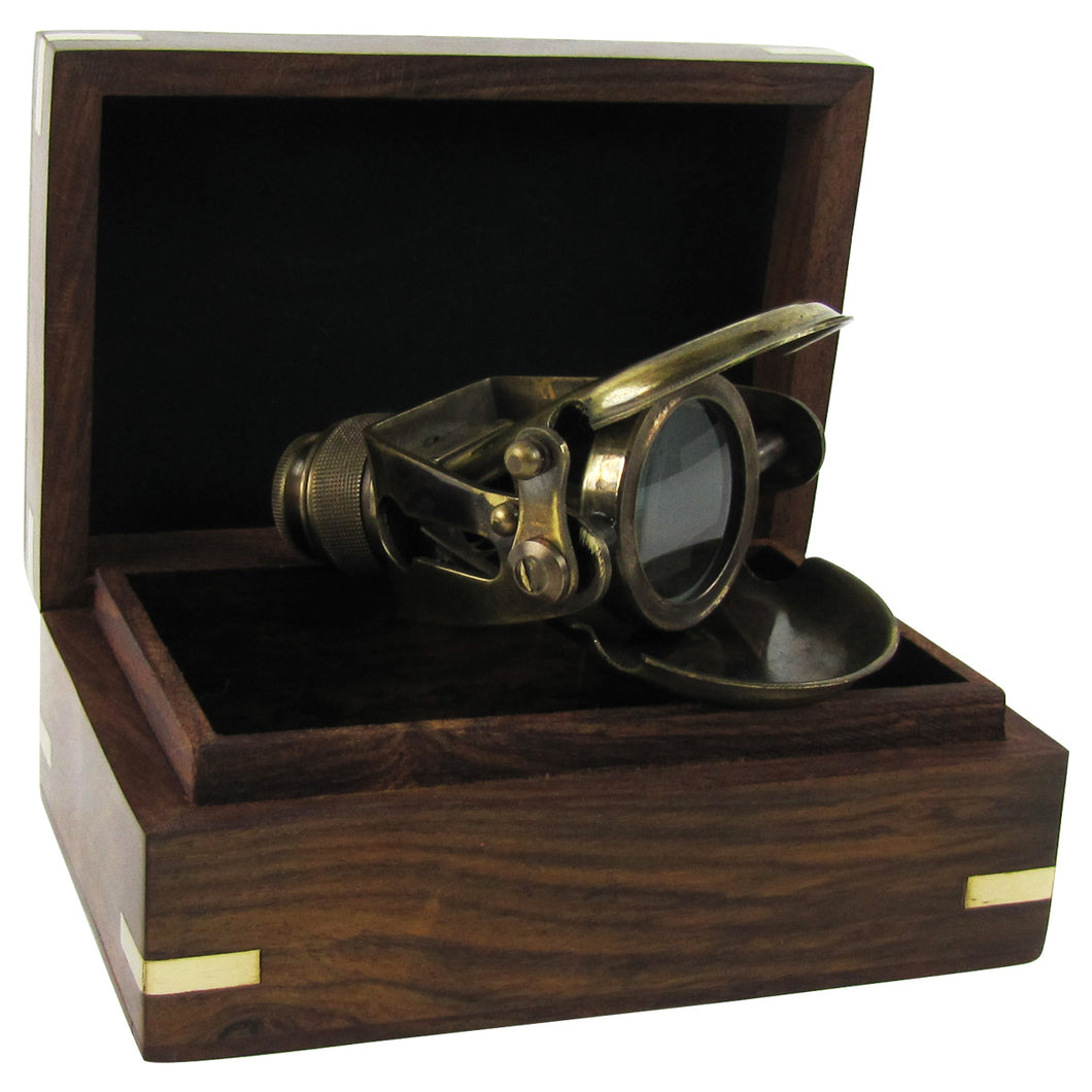 Solid Brass Traveling Telescope Monocular Set w/ Wood Box