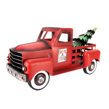 Red Metal Christmas Tree Farm Pickup Truck Decoration