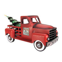 Red Metal Christmas Tree Farm Pickup Truck Decoration