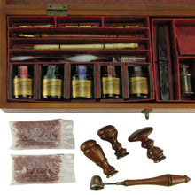 Wood Ink Writing & Brass Wax Seal Set/Stylus/5 Color inks/Spoon/Burner