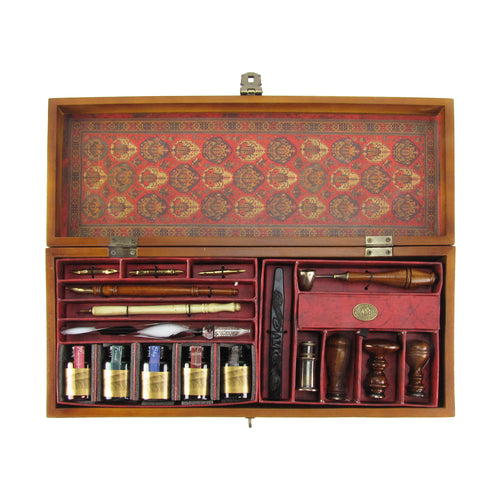 Wood Ink Writing & Brass Wax Seal Set/Stylus/5 Color inks/Spoon/Burner