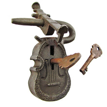 Cast Iron & Brass Large Antique Style Violin Shaped Lock Set