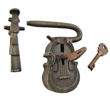 Cast Iron & Brass Large Antique Style Violin Shaped Lock Set