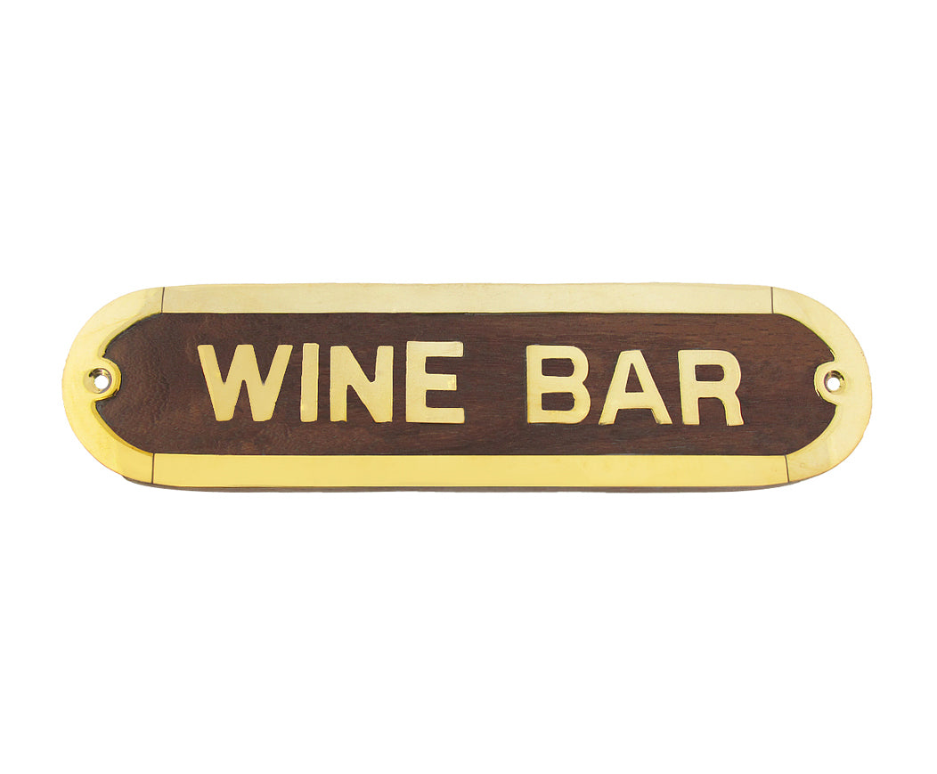 Wood and Brass Wine Bar Wall Sign