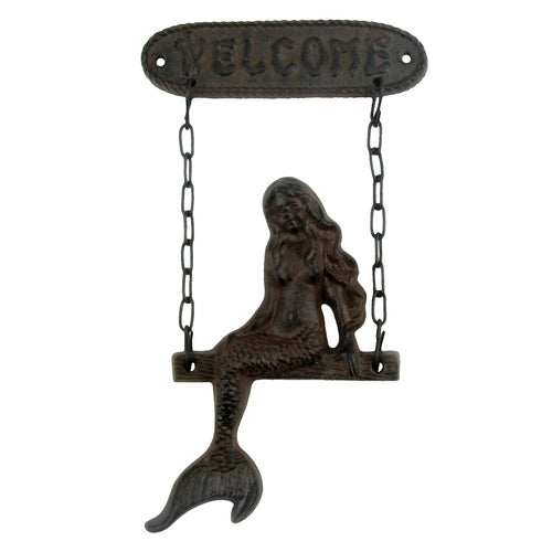Metal Mermaid on Swing Beach Wall Welcome Sign