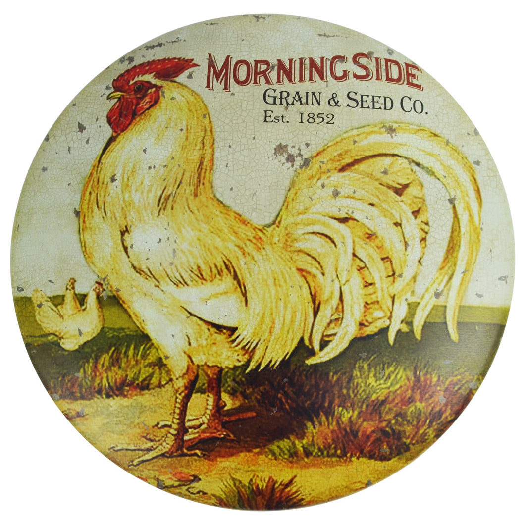 Rooster Grain & Seed Feed Metal Button Sign