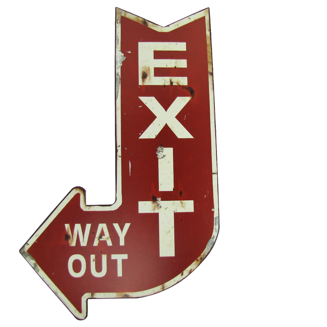 Large Vintage Reproduction Red Exit Metal Arrow Sign