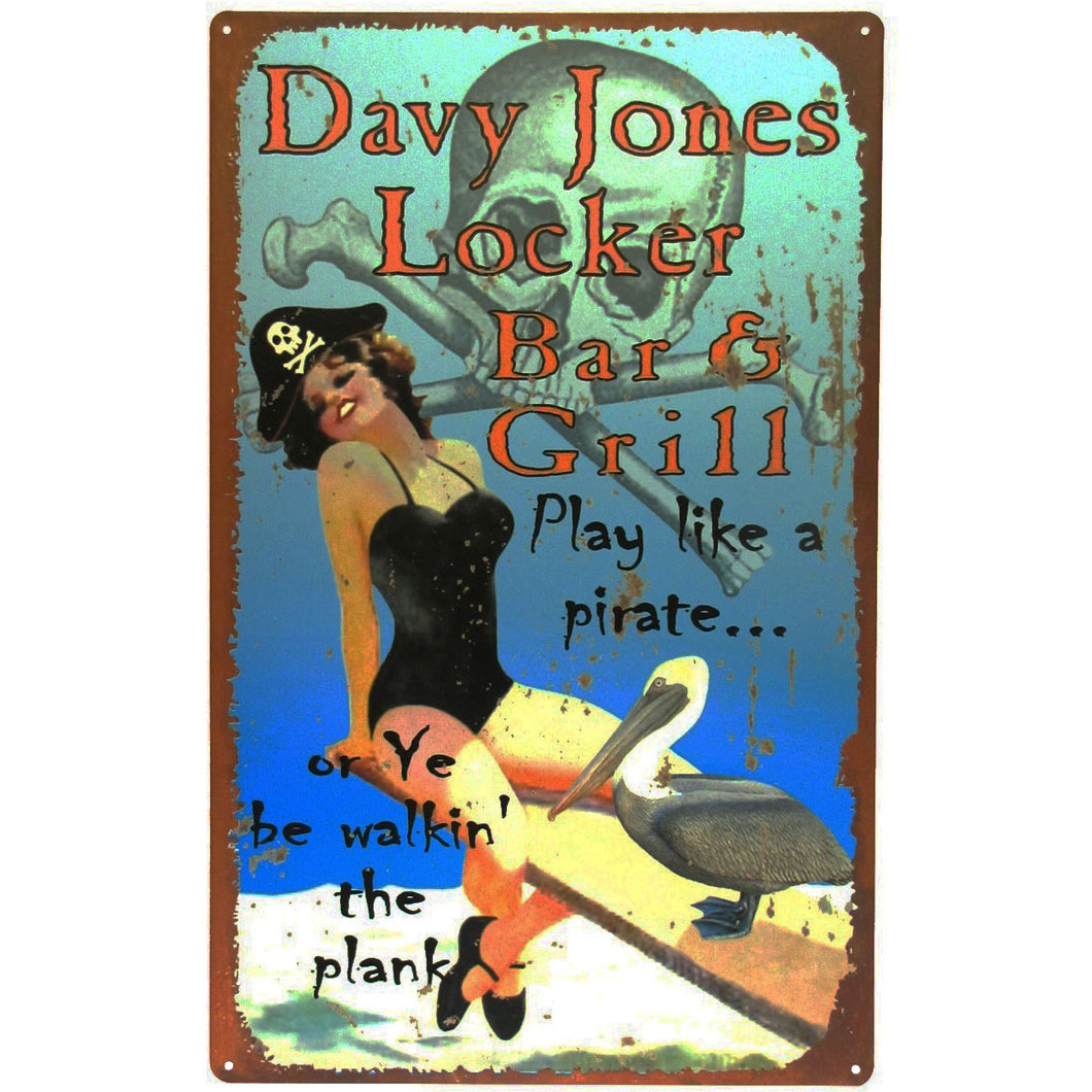 Funny Metal Cocktail Sign w/Retro Pinup Pirate Hat Girl Wall Decor
