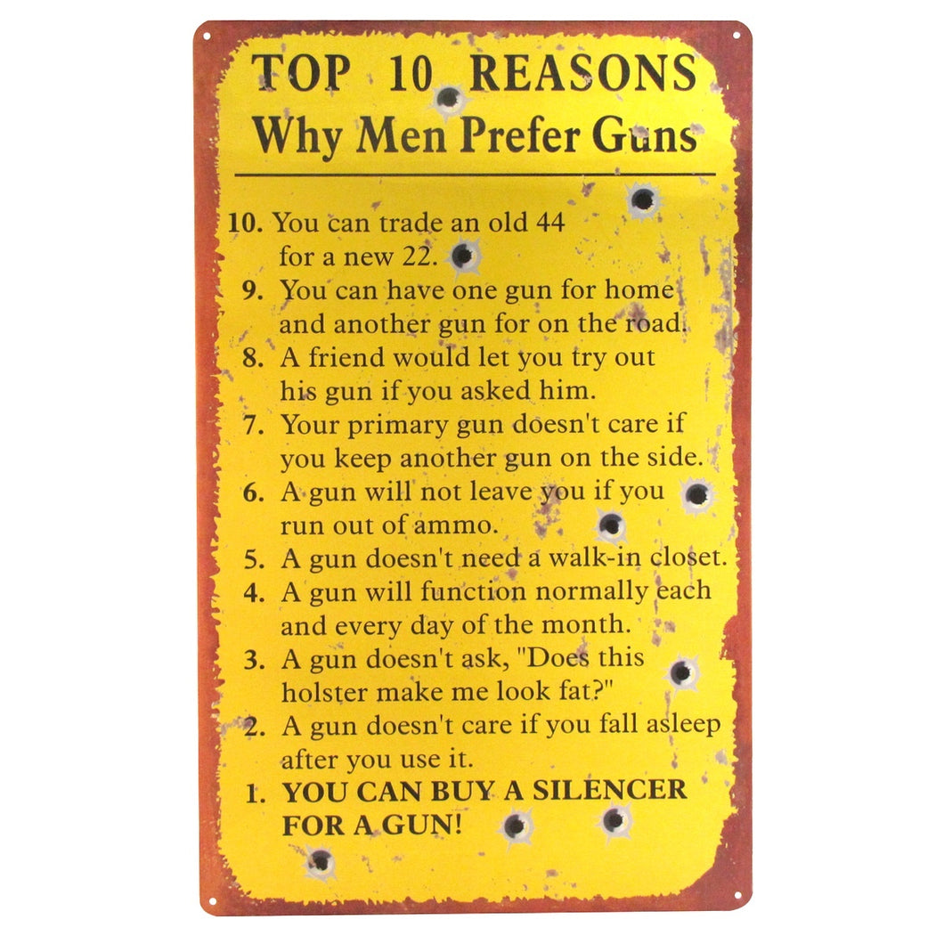 Why Men Prefer Guns Sign Funny Tin Metal Pub Wall Decor