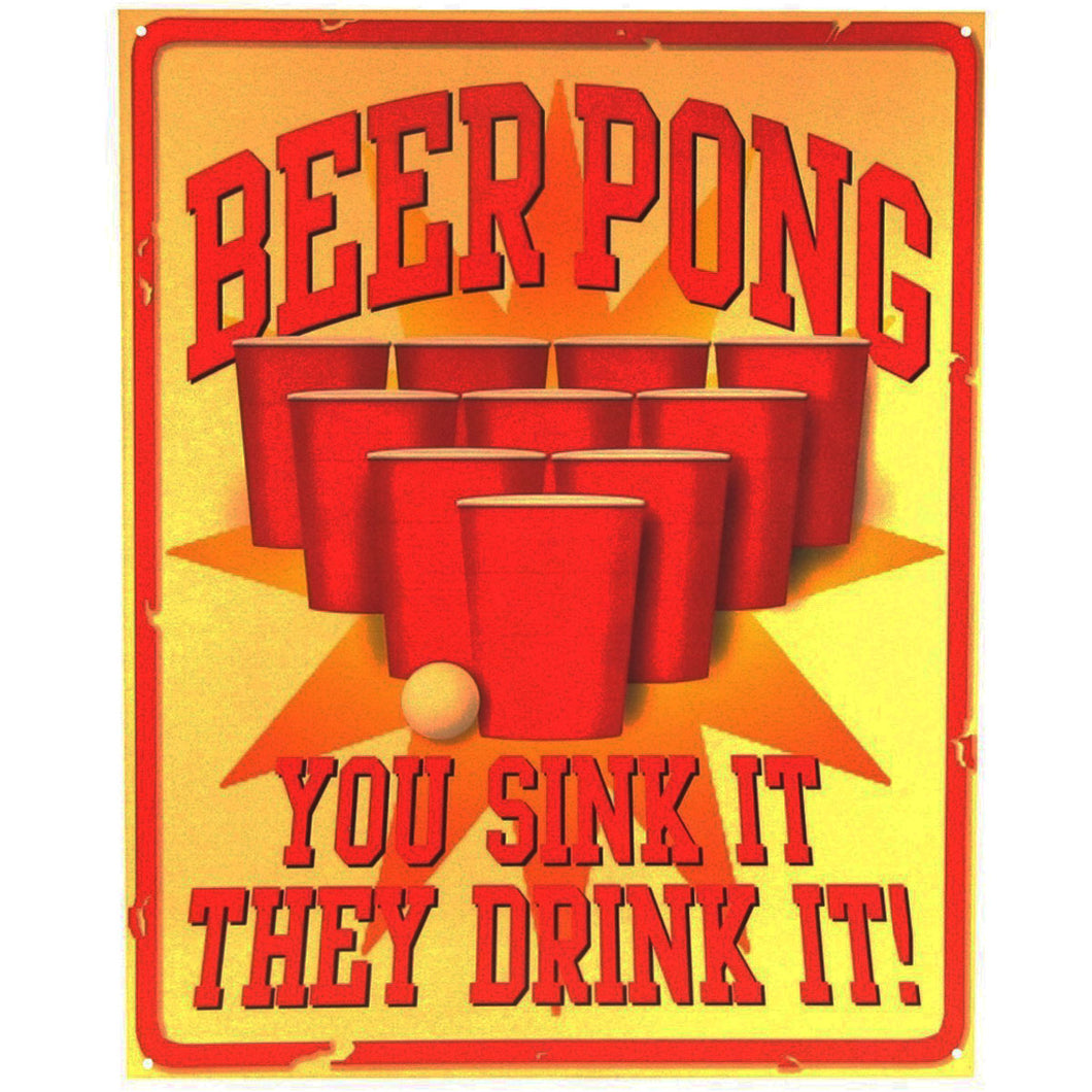 Beer Pong Funny Metal Sign
Frat Party House Pub Wall Decor
