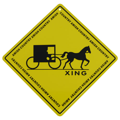 Caution AMISH CROSSING Yellow Metal Warning Road/Street Sign