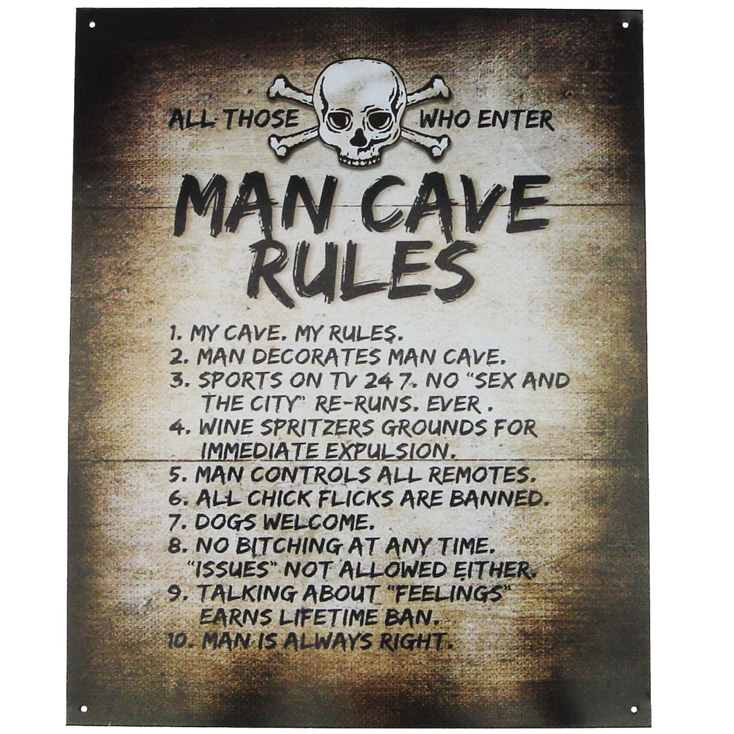 Skull & Crossbones Man Cave Rules Wall Sign
