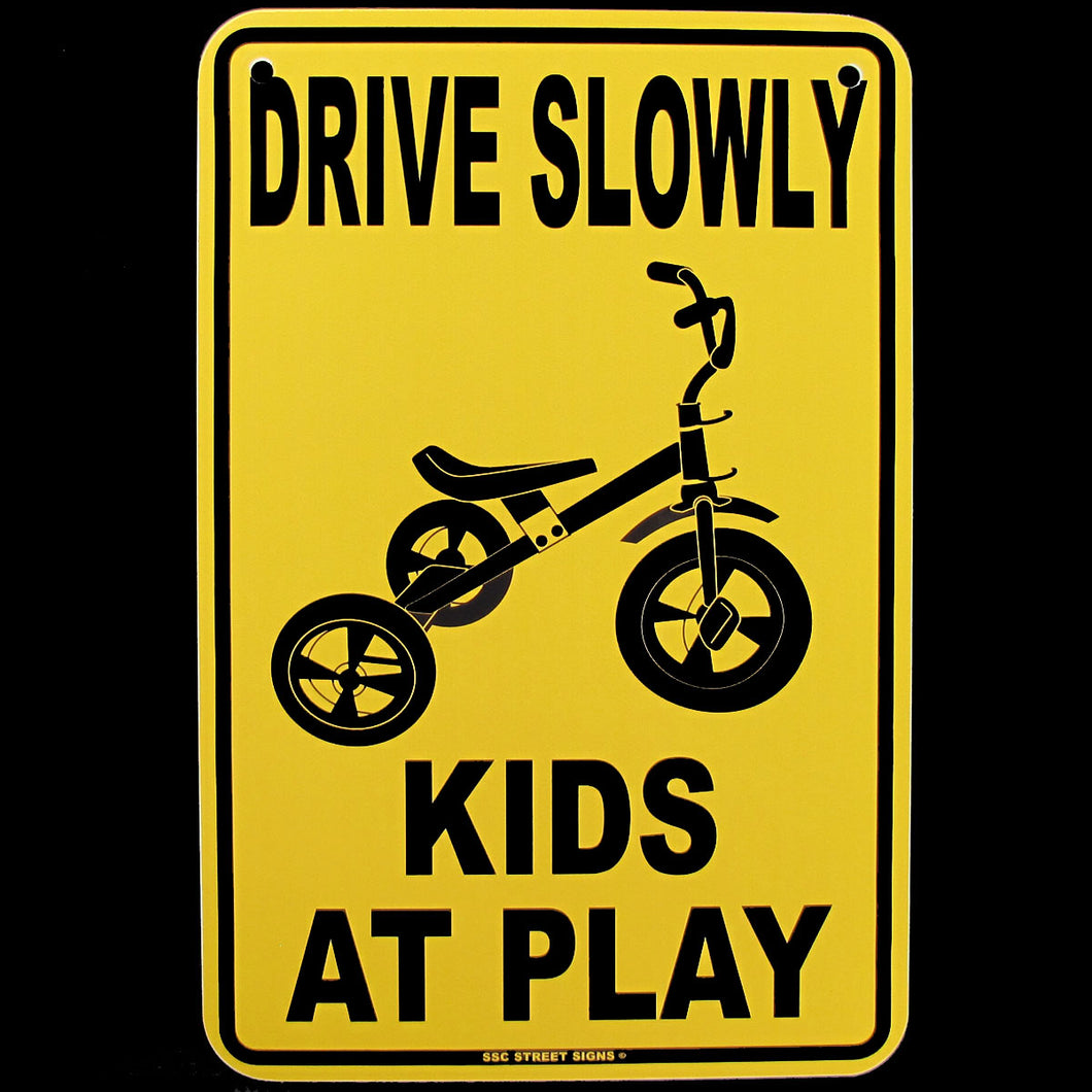 Metal Drive Slow Kids At Play Caution Sign