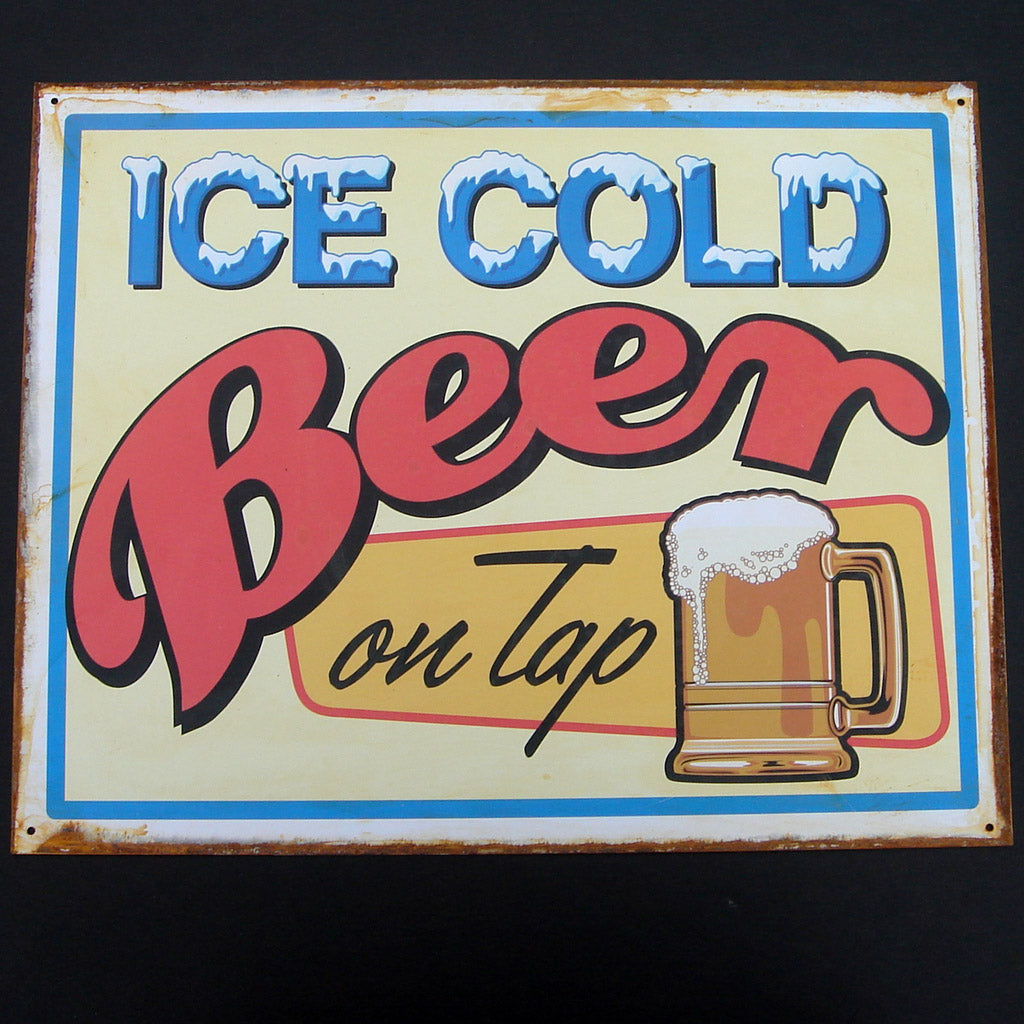 Vintage Ice Cold Beer on Tap Wall Sign
