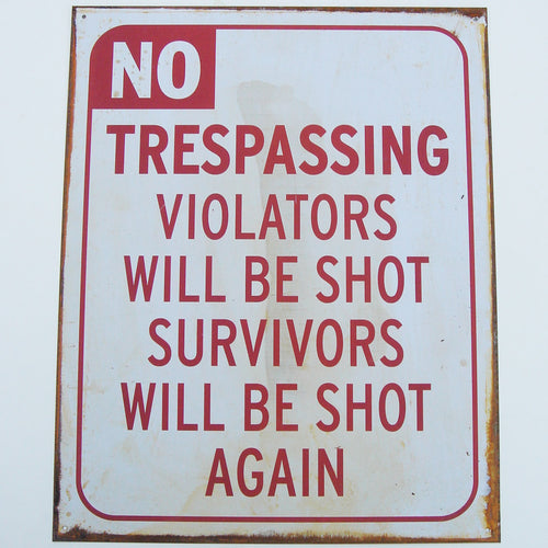 Vintage Reproduction No Trespassing Violators Shot Funny Tin Sign Home Security/Shop/Garage Wall Decor