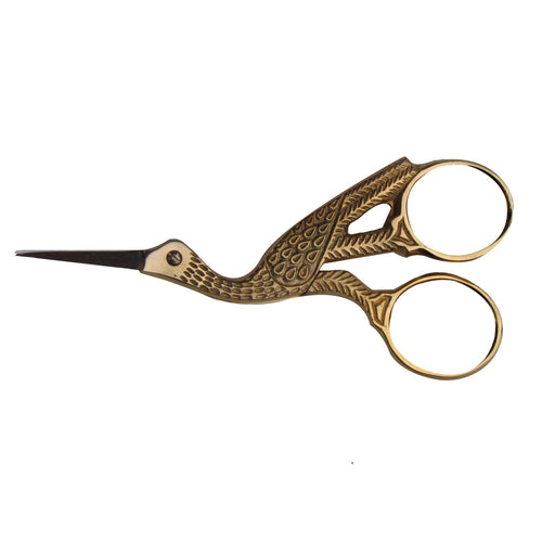 Gold Toned Stork Pelican Shaped Craft Scissors for Needlework, Embroidery, or Needlepoint